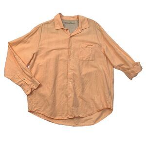 Caribbean Button Shirt Mens XL Goldfish Pinstripe Linen Cotton Blend Long Sleeve